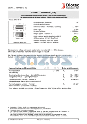 Z1SMA51 datasheet - Surface mount Silicon-Zener Diodes