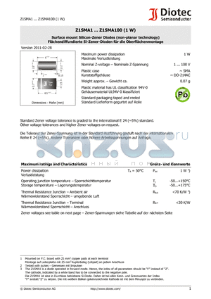 Z1SMA62 datasheet - Surface mount Silicon-Zener Diodes (non-planar technology)