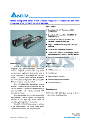 LCP-155A4HSRH datasheet - RoHS compliant Small Form Factor Pluggable Transceiver for Fast Ethernet, ATM, SONET OC-3/SDH STM-1
