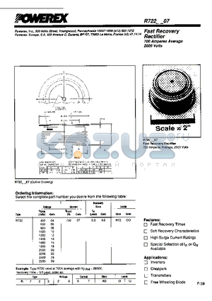 R7221407 datasheet - Fast Recovery Rectifier (700 Amperes Average 2600 Volts)
