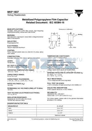 MKP1837 datasheet - Metallized Polypropylene Film Capacitor