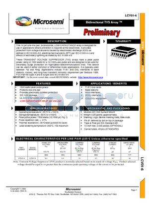 LCV01-6 datasheet - Bidirectional TVS Array