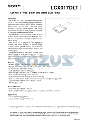 LCX017DLT datasheet - 4.6cm (1.8 Type) Black-and-White LCD Panel