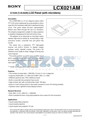 LCX021 datasheet - 4.1cm (1.6-inch) LCD Panel (with microlens)