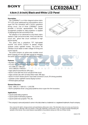 LCX028 datasheet - 4.6cm (1.8-inch) Black-and-White LCD Panel