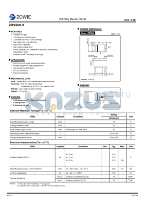 Z2PK204LH datasheet - Schottky Barrier Diode