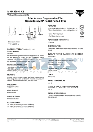 MKP3384X2 datasheet - Interference Suppression Film Capacitors MKP Radial Potted Type