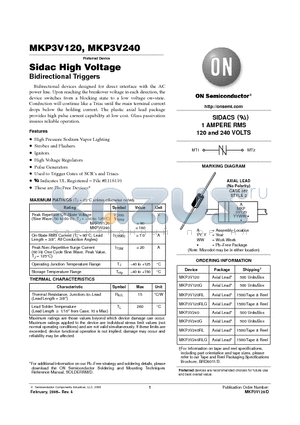 MKP3V120RL datasheet - Sidac High Voltage Bidirectional Triggers 1 AMPERE RMS 120 and 240 VOLTS