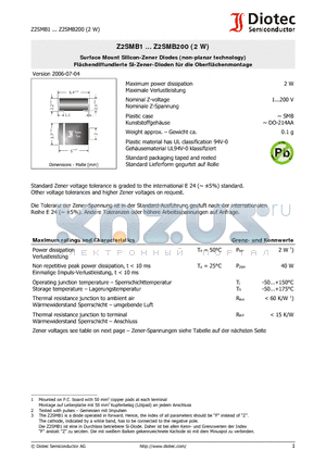 Z2SMB10 datasheet - Surface Mount Silicon-Zener Diodes