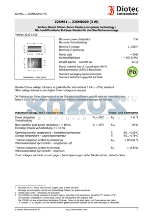 Z2SMB100 datasheet - Surface Mount Silicon-Zener Diodes (non-planar technology)