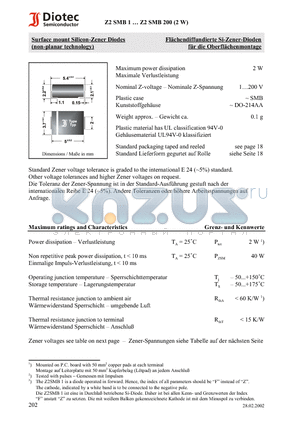 Z2SMB11 datasheet - Surface mount Silicon-Zener Diodes (non-planar technology)
