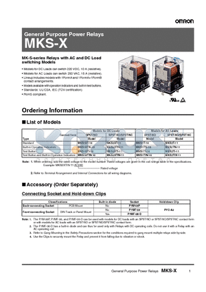 MKS1XTIN-10 datasheet - General Purpose Power Relays