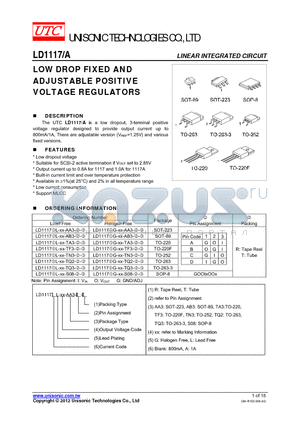 LD1117-L-XX-TN3-B-R datasheet - LOW DROP FIXED AND ADJUSTABLE POSITIVE VOLTAGE REGULATORS