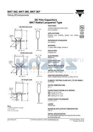 MKT365_08 datasheet - DC Film Capacitors MKT Radial Lacquered Type