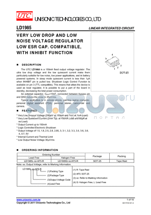 LD1985G-XX-AF5-R datasheet - VERY LOW DROP AND LOW NOISE VOLTAGE REGULATOR