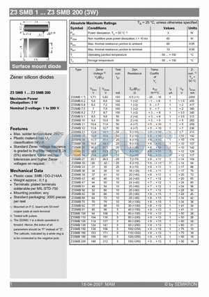Z3SMB10 datasheet - Zener silicon diodes
