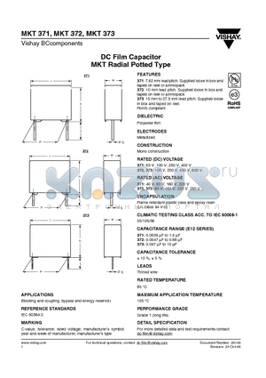 MKT371 datasheet - DC Film Capacitor MKT Radial Potted Type