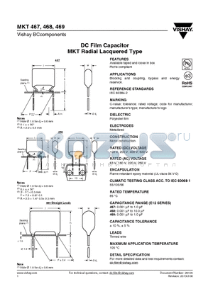 MKT468 datasheet - DC Film Capacitor MKT Radial Lacquered Type