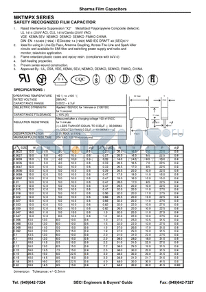 MKTMPX_1 datasheet - SAFETY RECOGNIZED FILM CAPACITOR