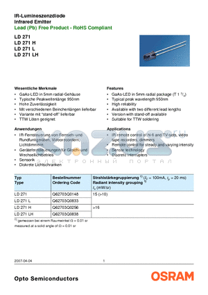 LD271H datasheet - IR-Lumineszenzdiode Infrared Emitter