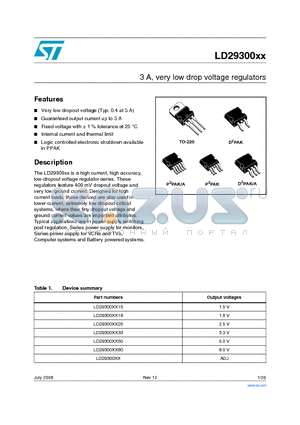 LD29300XX datasheet - 3 A, very low drop voltage regulators