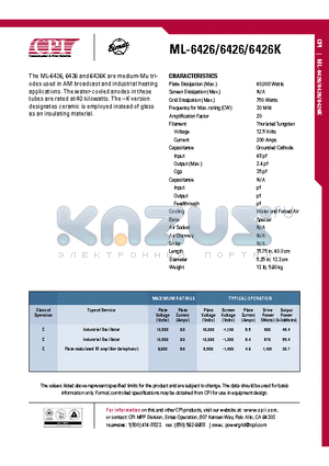 ML-6426 datasheet - AM broadcast and industrial heating applications