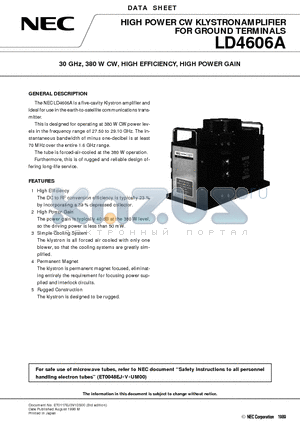 LD4606A datasheet - 30 GHz, 380 W CW, HIGH EFFICIENCY, HIGH POWER GAIN