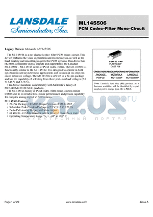 ML145506WP datasheet - PCM Codec-Filter Mono-Circuit