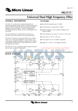 ML2111CIP datasheet - Universal Dual High Frequency Filter