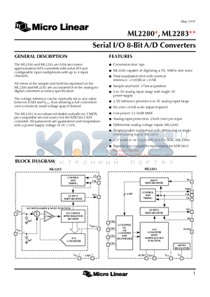 ML2280CIP datasheet - Serial I/O 8-Bit A/D Converters