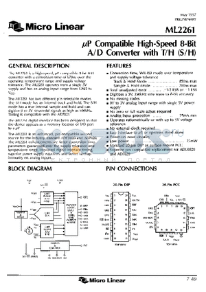ML2261CCQ datasheet - lP Compatible High-Speed 8-Bit A/D Converter with T/H (S/H)