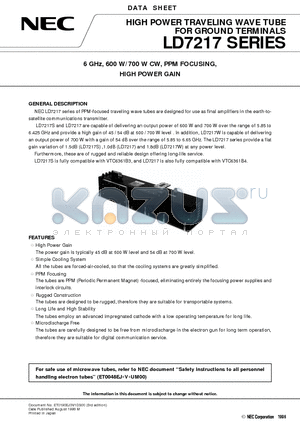 LD7217 datasheet - 6 GHz, 600 W/700 W CW, PPM FOCUSING, HIGH POWER GAIN