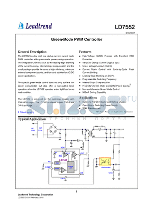 LD7552BN datasheet - GREEN MODE PWM CONTROLLER