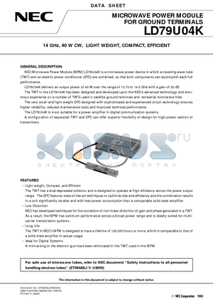 LD79U04K datasheet - 14 GHz, 40 W CW, LIGHT WEIGHT, COMPACT, EFFICIENT