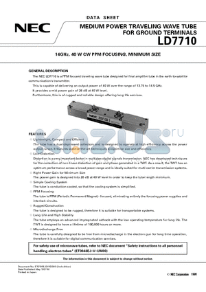 LD7710 datasheet - 14GHz, 40 W CW PPM FOCUSING, MINIMUM SIZE