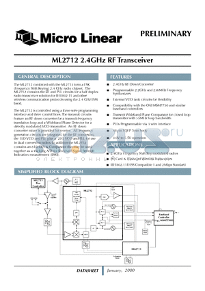 ML2712CH datasheet - 2.4GHz RF Transceiver