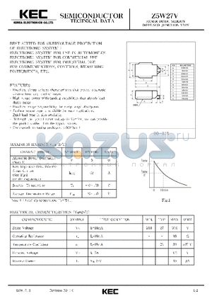 Z5W27 datasheet - ZENER DIODE SILICON DIFFUSED-JUNCTION TYPE