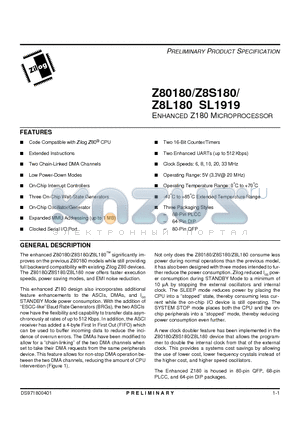 Z8018006VEC datasheet - ENHANCED Z180 MICROPROCESSOR