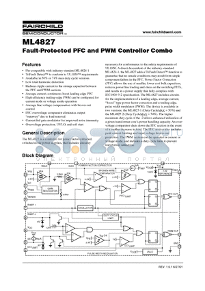 ML4827 datasheet - Fault-Protected PFC and PWM Controller Combo