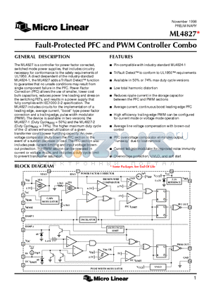 ML4827CS-1 datasheet - Fault-Protected PFC and PWM Controller Combo