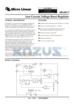 ML4851CS-5 datasheet - Low Current, Voltage Boost Regulator