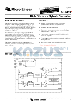 ML4863IS datasheet - High Efficiency Flyback Controller