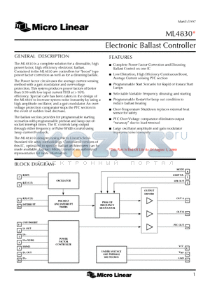 ML4830CS datasheet - Electronic Ballast Controller