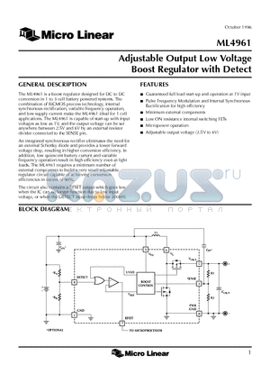 ML4961CS datasheet - Adjustable Output Low Voltage Boost Regulator with Detect