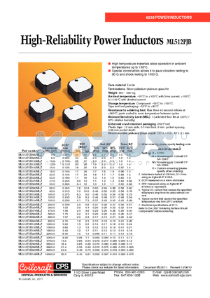 ML512PJB103MLZ datasheet - High-Reliability Power Inductors