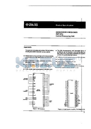 Z8400 datasheet - NMOS/CMOS Z80 CPU CENTRAL PROCESSING UNIT