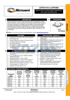 LDTS48 datasheet - HEAVY DUTY (LOAD DUMP) TRANSIENT VOLTAGE SUPPRESSOR