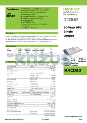 RACD30-500 datasheet - AC/DC-Converter with 5 year Warranty