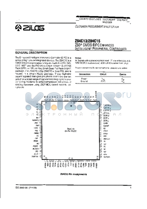 Z84C13 datasheet - Z80 CMOS EIPC Ehanced Intelligent Peripheral Controller