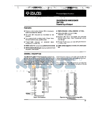 Z84C2006 datasheet - NMOS/CMOS Z80 PIO PARALLEL INPUT/OUTPUT
